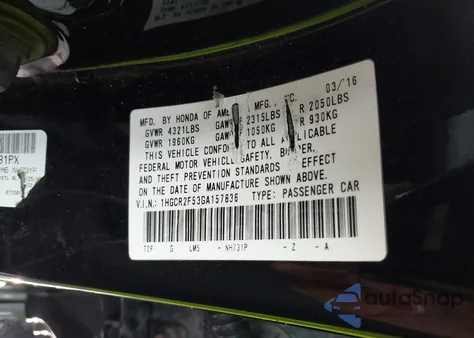 2016 Honda Accord Sport из США, поврежденный, VIN 1HGCR2F53GA157836